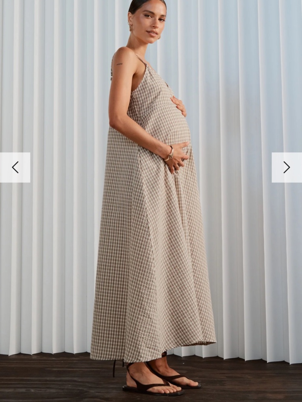 Beige Gingham Maxi Slip Dress with Thin Straps - Picture 4 of 10